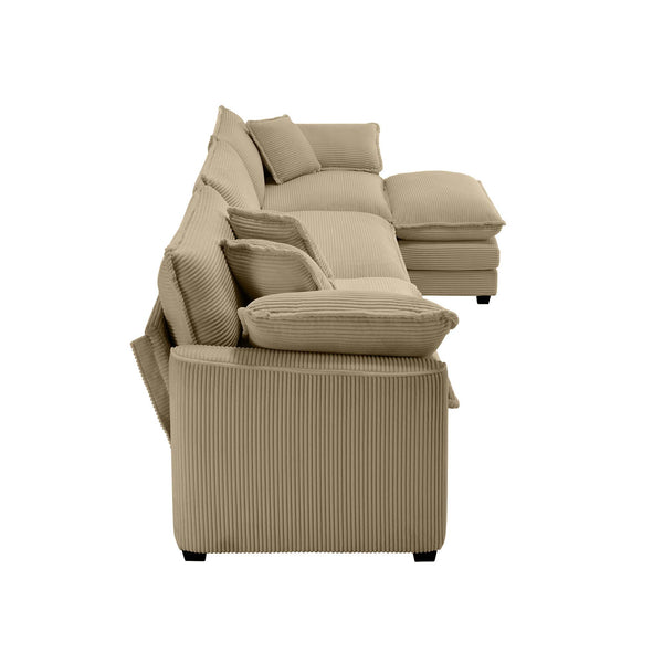 English Elm Corduroy L-Shaped 3-Seater Sofa With Ottoman - Stylish Tan Comfort For Small Living Spaces W714S00797