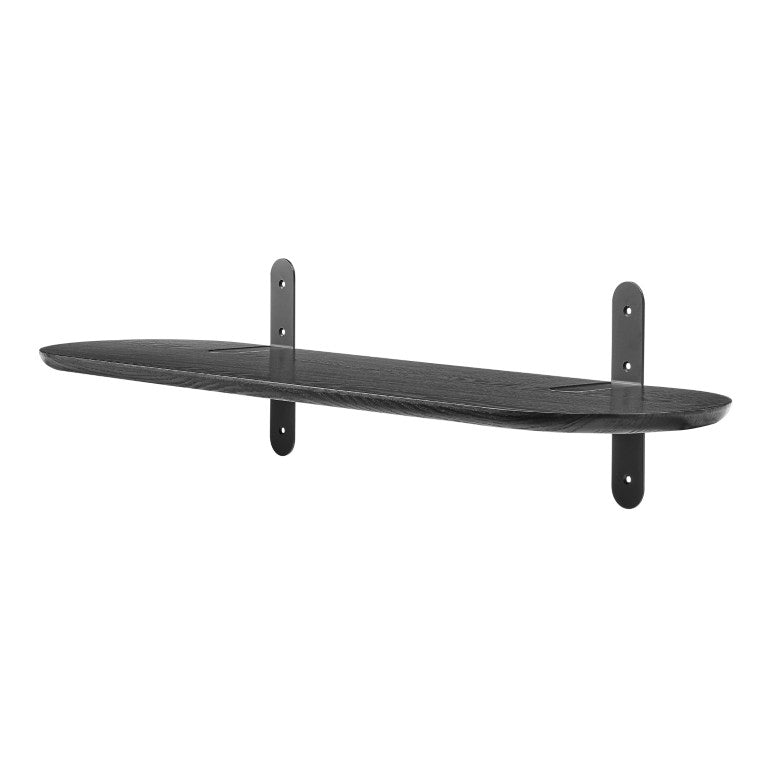 EuroStyle Catalina Ash Veneer Wall Shelf with Steel Brackets for Modern Living Spaces Black 90952-BLK