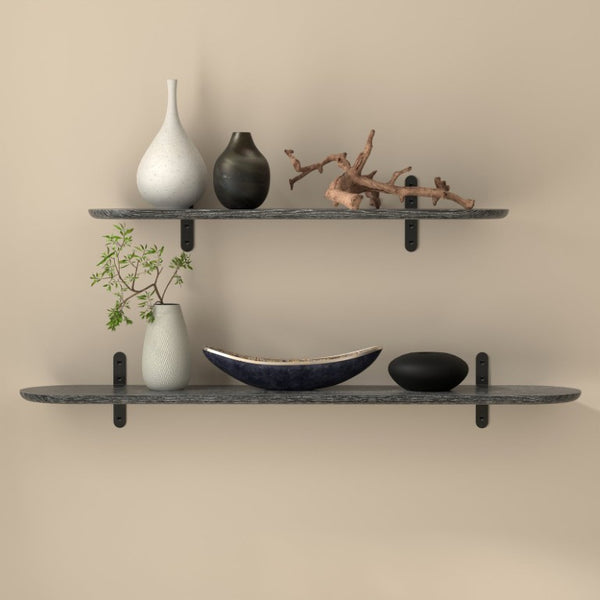 EuroStyle Catalina Ash Veneer Wall Shelf with Steel Brackets for Modern Living Spaces Black 90952-BLK