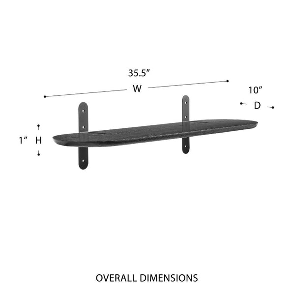 EuroStyle Catalina Ash Veneer Wall Shelf with Steel Brackets for Modern Living Spaces Black 90952-BLK