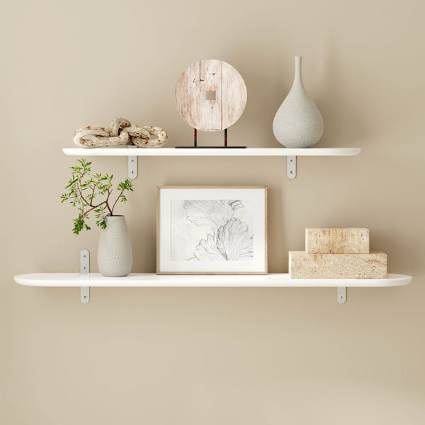 EuroStyle Catalina Ash Veneer Wall Shelf with Steel Brackets for Modern Living Spaces Matte White 90952-WHT