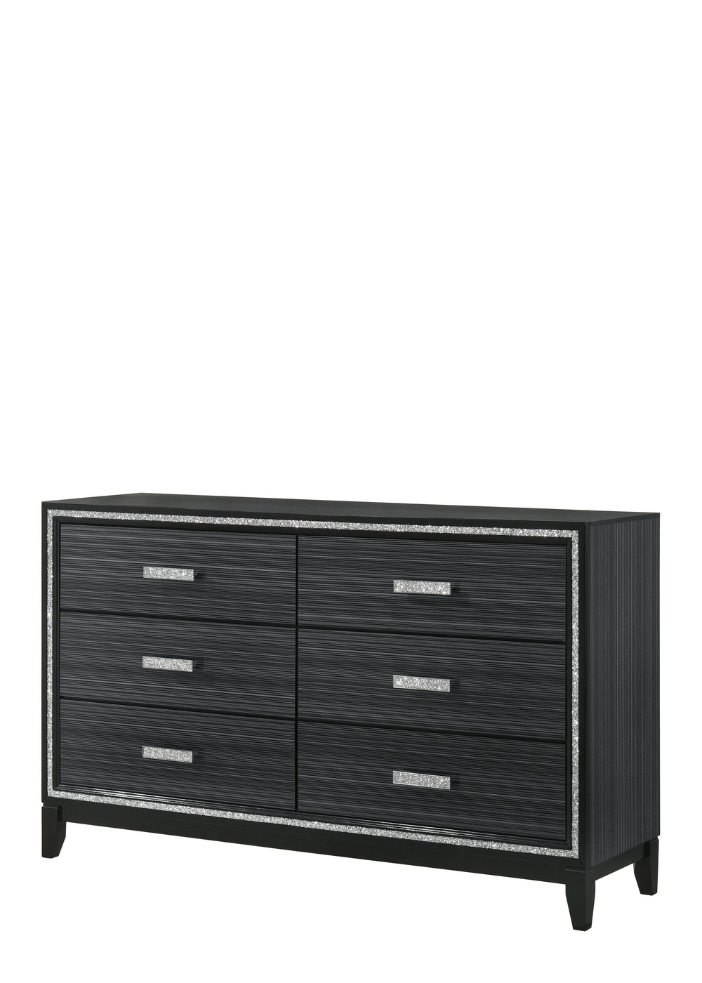 English Elm Haiden Weathered Black Finish Dresser with Six Spacious Drawers, Silver Trim Accent and Durable Craftsmanship Black 66 L x 20 W x 37 H B2726P261898