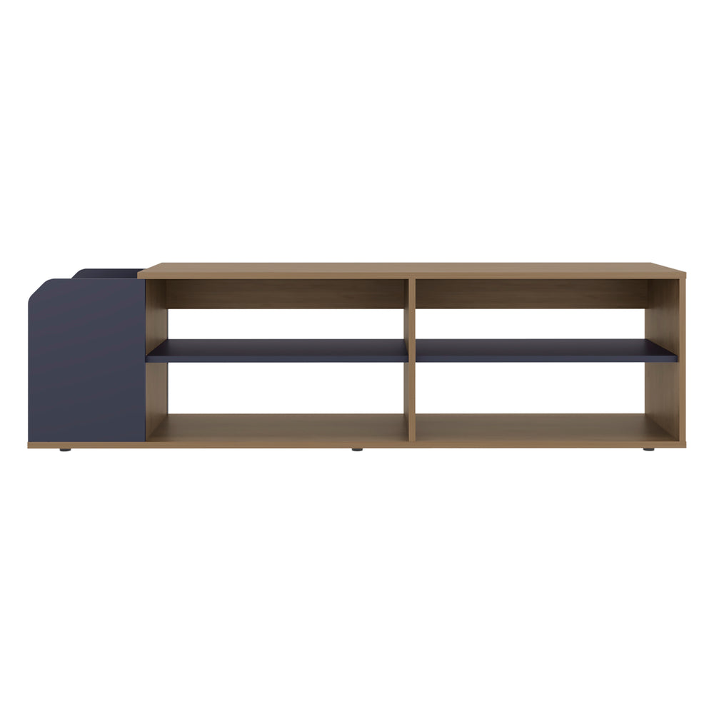 English Elm Solene Modern TV Stand with Open Shelves, Blue Walnut Finish, Durable Engineered Wood Media Console B070P391789