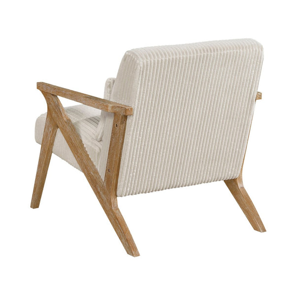 English Elm Upholstered Corduroy Accent Chair with Lumbar Pillow Rubberwood Frame Modern Sitting Room Beige B011P455639