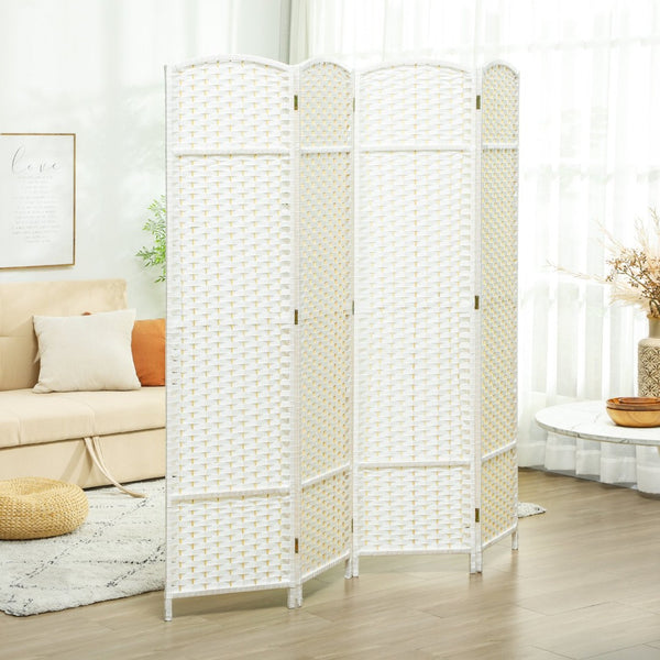 English Elm Homcom Woven Polypropylene 4 Panel Folding Screen Pine Frame Freestanding Room Divider W2225P485650