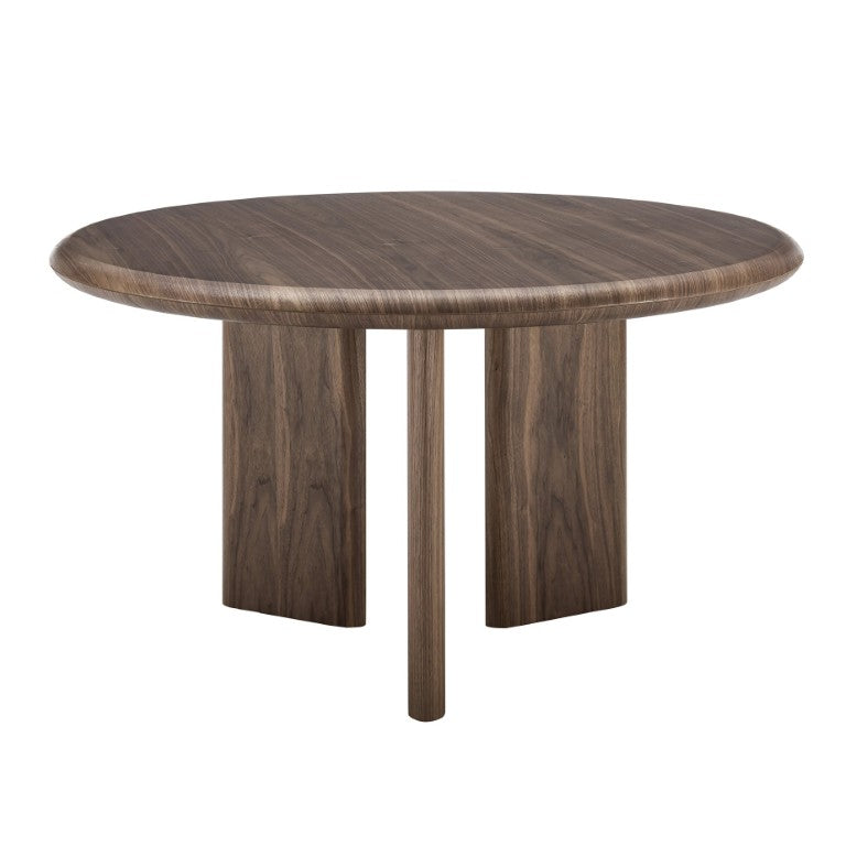 EuroStyle Albert Round Walnut Veneer Dining Table Mid Century Three Leg Base Seats Four 90962WAL-KIT