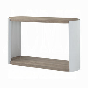 English Elm Oak High Gloss Sofa Table With Elegant Oval Design, Bottom Shelf, And Modern Two-Tone Finish B062P209138