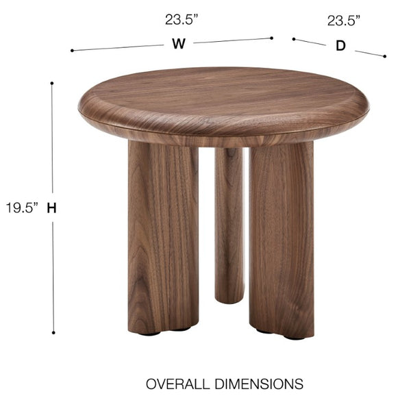 EuroStyle Albert Round Walnut Veneer Side Table Mid-Century Three Leg Living Room Accent 90964WAL-KIT
