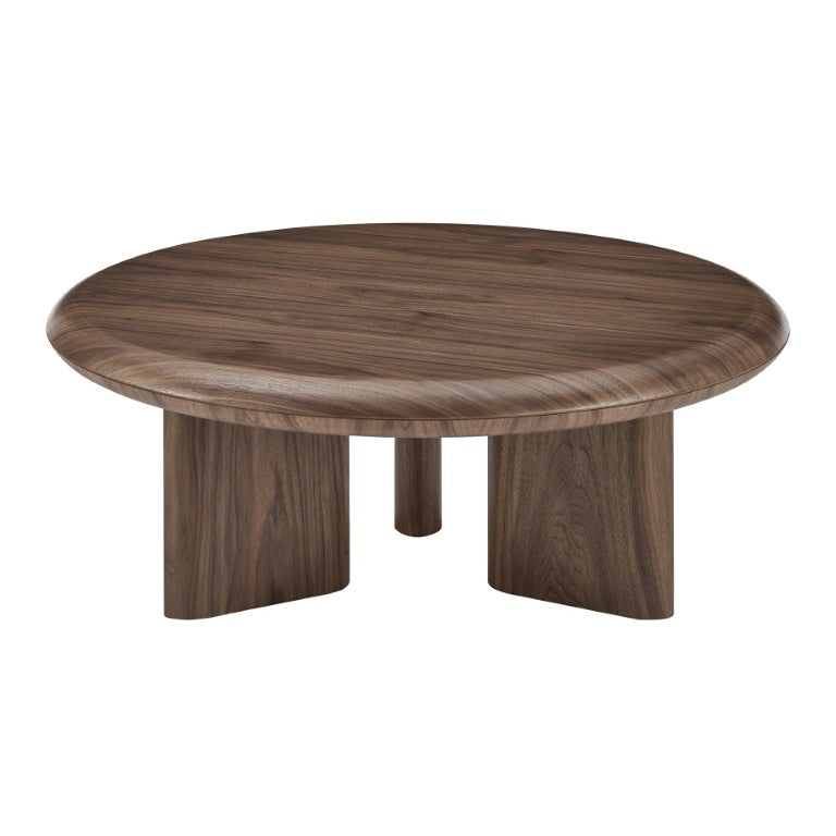 EuroStyle Albert Walnut Veneer Round Coffee Table Mid-Century Three-Leg Low-Profile Living Room 90966WAL-KIT