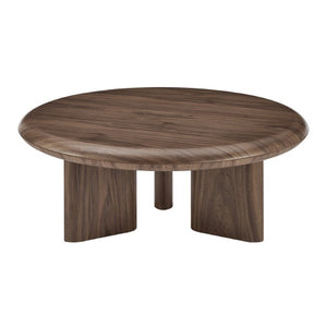 EuroStyle Albert Walnut Veneer Round Coffee Table Mid-Century Three-Leg Low-Profile Living Room 90966WAL-KIT