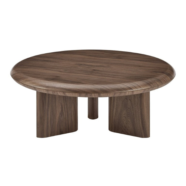 EuroStyle Albert Walnut Veneer Round Coffee Table Mid-Century Three-Leg Low-Profile Living Room 90966WAL-KIT