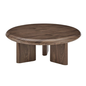 EuroStyle Albert Walnut Veneer Round Coffee Table Mid-Century Three-Leg Low-Profile Living Room 90966WAL-KIT