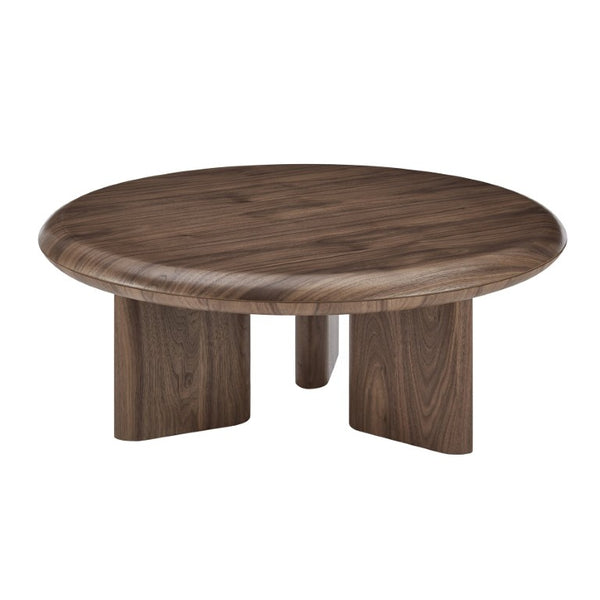 EuroStyle Albert Walnut Veneer Round Coffee Table Mid-Century Three-Leg Low-Profile Living Room 90966WAL-KIT