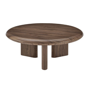 EuroStyle Albert Walnut Veneer Round Coffee Table Mid-Century Three-Leg Low-Profile Living Room 90966WAL-KIT
