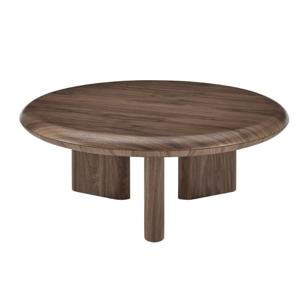EuroStyle Albert Walnut Veneer Round Coffee Table Mid-Century Three-Leg Low-Profile Living Room 90966WAL-KIT
