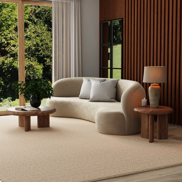 EuroStyle Albert Walnut Veneer Round Coffee Table Mid-Century Three-Leg Low-Profile Living Room 90966WAL-KIT