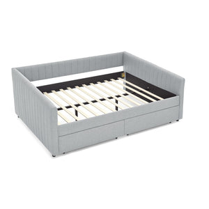 English Elm Queen Size Daybed With Trundle & Drawers – Stylish Grey Upholstered Sofa Bed For Guests & Storage W1413S00067-GIGA