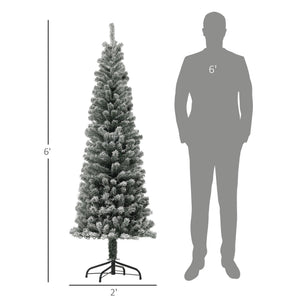 English Elm Homcom 6 Ft Snow-Flocked Pencil Christmas Tree With 170 Dual-Color Led Lights & Metal Stand W2225P249681