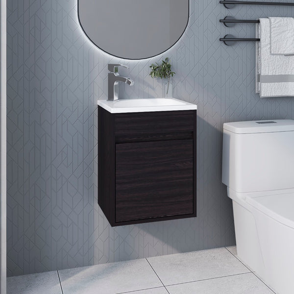 English Elm Wengue Floating Bathroom Vanity With Integrated Sink & 1 Door - Modern Minimalist Storage Solution B062P355658-GIGA
