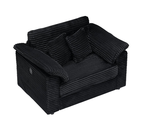 English Elm 47.24-inch corduroy armchair with storage ottoman and USB ports, spring seat, solid wood frame lounge Black W3356S00023