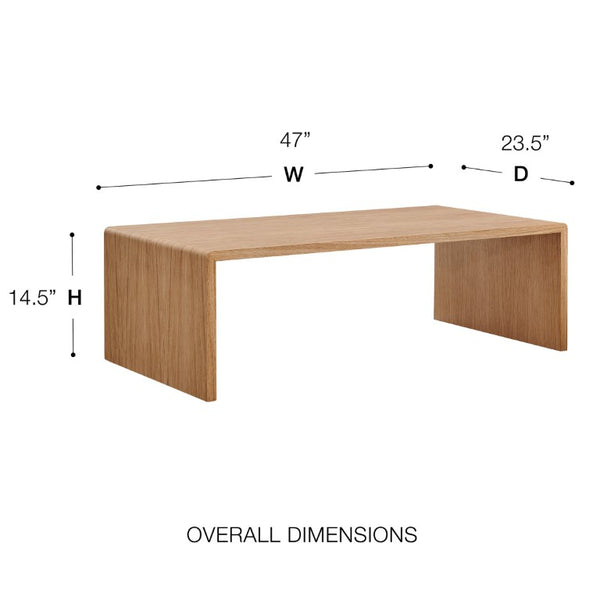 EuroStyle Nova 47 Inch Low Profile Coffee Table Warm Veneer Finish for Minimalist Living Rooms Oak 90972-OAK
