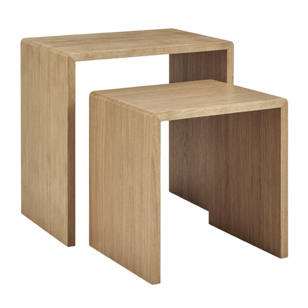 EuroStyle Nova Sculptural Nesting End Tables Mid-Century Modern Living Room Accent Set Oak 90974-OAK