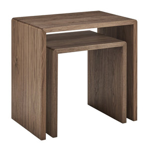 EuroStyle Nova Sculptural Nesting End Tables Mid-Century Modern Living Room Accent Set Walnut 90974-WAL