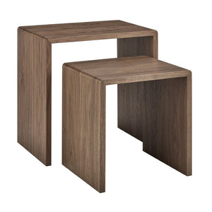 EuroStyle Nova Sculptural Nesting End Tables Mid-Century Modern Living Room Accent Set Walnut 90974-WAL