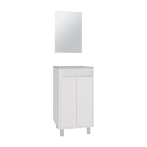 English Elm Bathroom Compact vanity cabinet with sink and mirror, 2-door storage, 2 shelves, 4 legs, engineered durability White 37.01 L x 22.05 W x 12.2 H B097P350300