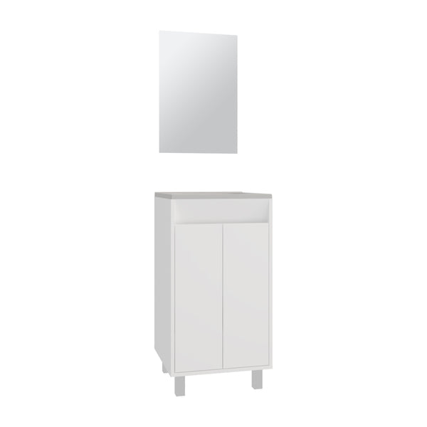 English Elm Bathroom Compact vanity cabinet with sink and mirror, 2-door storage, 2 shelves, 4 legs, engineered durability White 37.01 L x 22.05 W x 12.2 H B097P350300