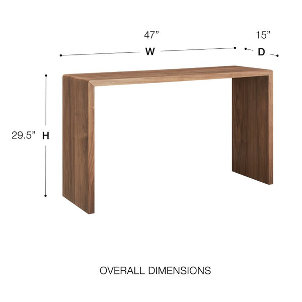 EuroStyle Nova 47 Inch Contemporary Console Table with Warm Veneer Finish for Entryways Walnut 90976-WAL