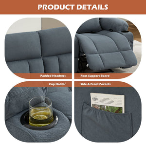 English Elm Recliner Oversized Manual Loveseat with Cup Holders and Side Pocket, Ergonomic 150° Recline, 600lb Capacity Blue W1521S00075
