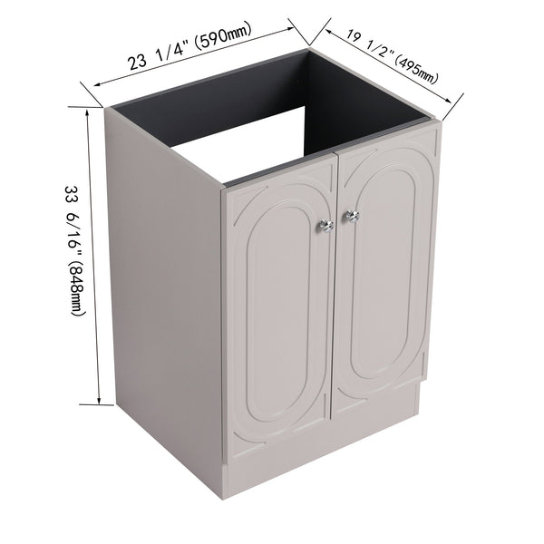 English Elm 24" Freestanding Bathroom Vanity with Integrated Basin Design, Adjustable Shelf & 3 Metal Handles, Eco Plywood Finish khaki W999P241051