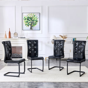 English Elm Luxury Pu Upholstered Dining Chair Set of 4 with Channel Stitching and Metal Legs Black W1512P491881