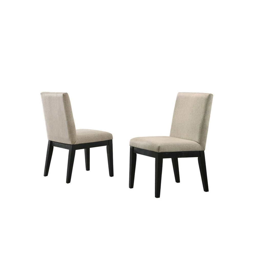 English Elm 19 Inch Solid Wood Dining Chairs Set of 2 with Cushioned Beige Upholstered Backrest B056P416830