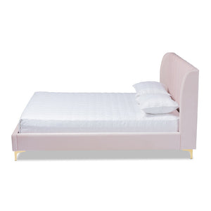 Baxton Studio Baxton Studio Glam Luxe Upholstered Queen Platform Bed with Gold Legs and Wingback Headboard Design Pink BBT6765-Light Pink-Queen