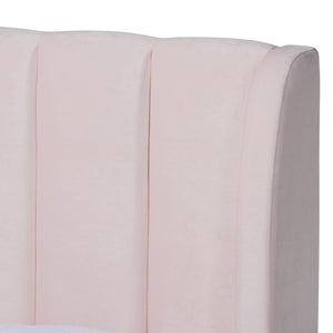 Baxton Studio Baxton Studio Glam Luxe Upholstered Queen Platform Bed with Gold Legs and Wingback Headboard Design Pink BBT6765-Light Pink-Queen
