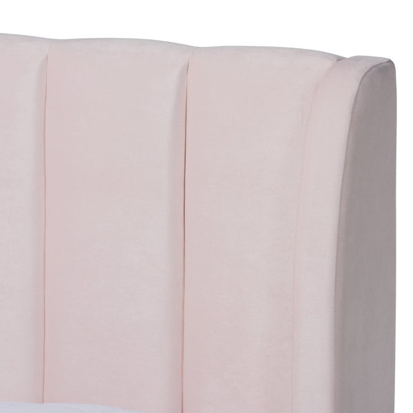 Baxton Studio Baxton Studio Glam Luxe Upholstered Queen Platform Bed with Gold Legs and Wingback Headboard Design Pink BBT6765-Light Pink-Queen