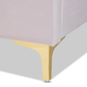Baxton Studio Baxton Studio Glam Luxe Upholstered Queen Platform Bed with Gold Legs and Wingback Headboard Design Pink BBT6765-Light Pink-Queen