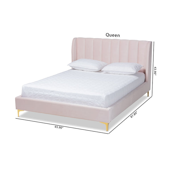Baxton Studio Baxton Studio Glam Luxe Upholstered Queen Platform Bed with Gold Legs and Wingback Headboard Design Pink BBT6765-Light Pink-Queen