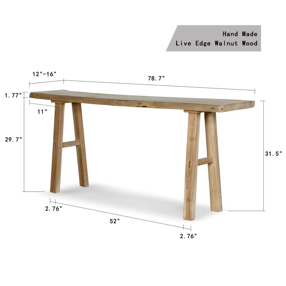 Lilys 78" Live Edge Console Table Walnut Wood Natural(Color & Size Vary) 9099-NA