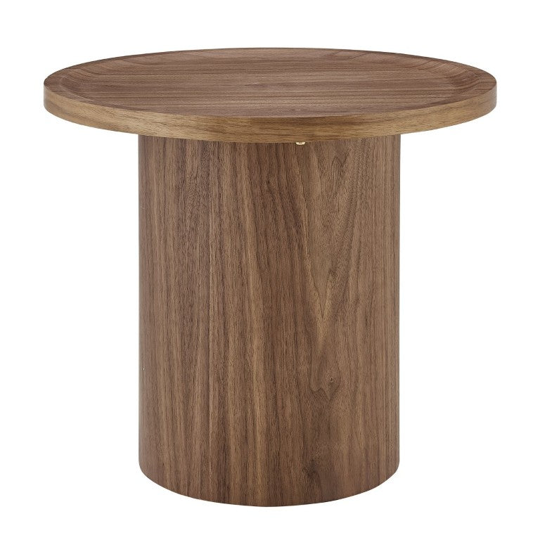 EuroStyle Boden Round Walnut Veneer Side Table with Sculptural Edge for Modern Living Rooms 90990WAL-KIT