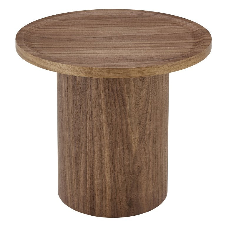EuroStyle Boden Round Walnut Veneer Side Table with Sculptural Edge for Modern Living Rooms 90990WAL-KIT