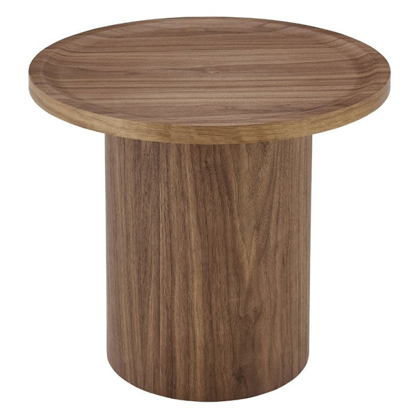 EuroStyle Boden Round Walnut Veneer Side Table with Sculptural Edge for Modern Living Rooms 90990WAL-KIT