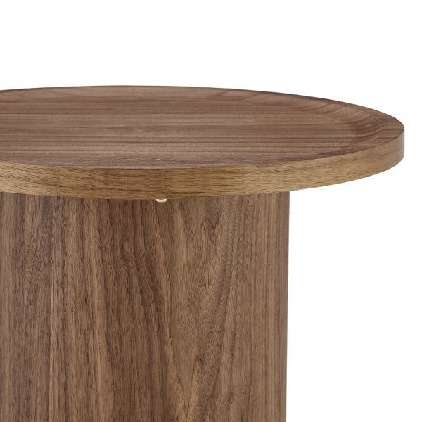 EuroStyle Boden Round Walnut Veneer Side Table with Sculptural Edge for Modern Living Rooms 90990WAL-KIT