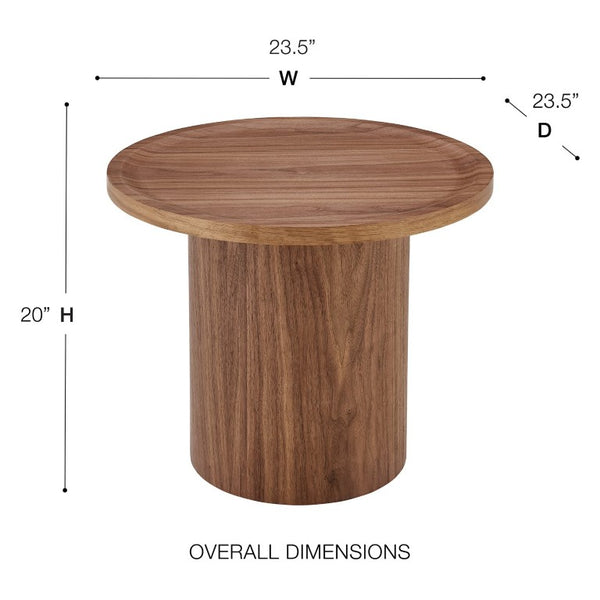 EuroStyle Boden Round Walnut Veneer Side Table with Sculptural Edge for Modern Living Rooms 90990WAL-KIT