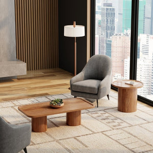 EuroStyle Boden Walnut Veneer Rectangular Coffee Table Low Sculptural Profile for Living Rooms 90992WAL-KIT