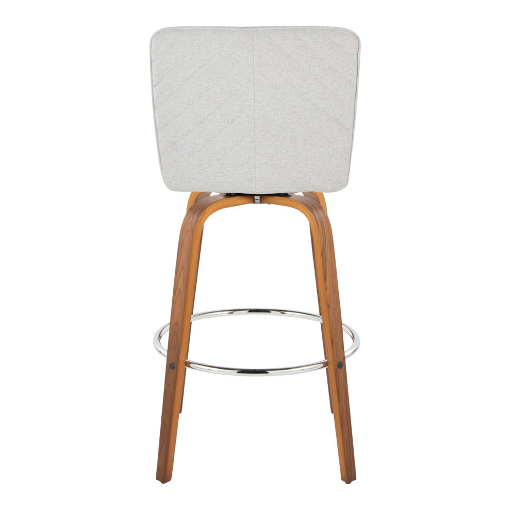English Elm Fixed-height Swivel Barstools Mid-century Walnut Bentwood Frame Grey Upholstered Set White B202S01924