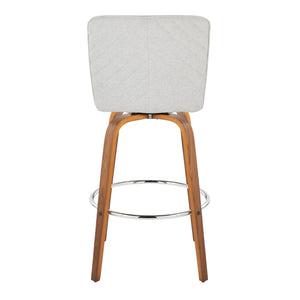 English Elm Fixed-height Swivel Barstools Mid-century Walnut Bentwood Frame Grey Upholstered Set White B202S01924