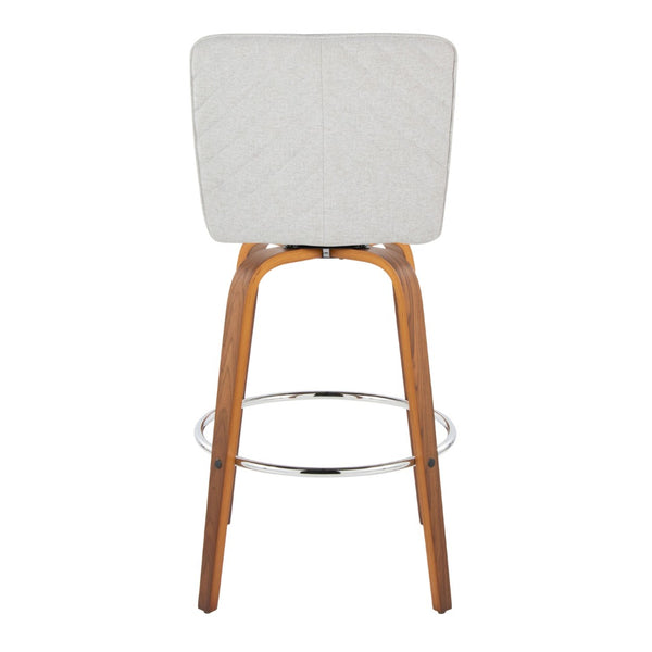 English Elm Fixed-height Swivel Barstools Mid-century Walnut Bentwood Frame Grey Upholstered Set White B202S01924